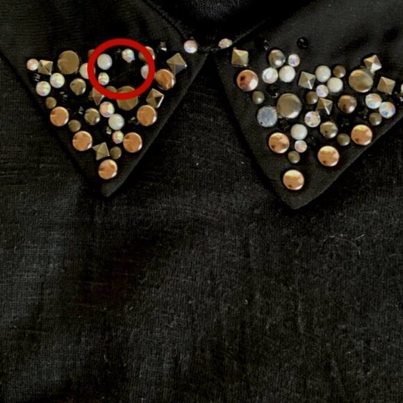 American Rag Cie Sz M Bead Stud & Rhinestone Collar Split Back Hi-Low Top 16i - Picture 6 of 8